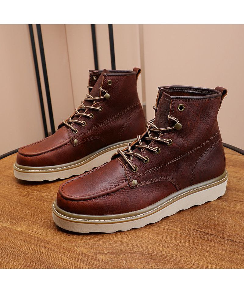 Autumn Martin Boots Men's English Style Genuine Leather Mid Top Short Boots High Top Work Wear Boots Versatile Boots Retro Men's Shoes