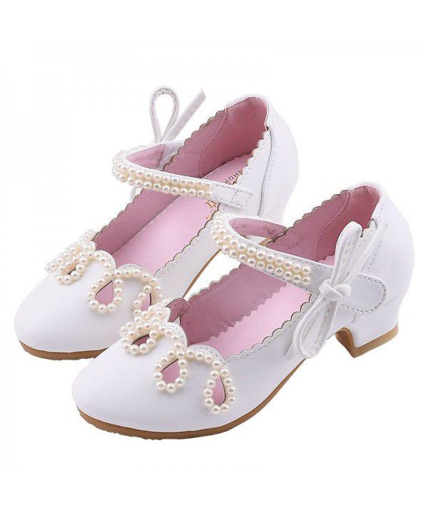 Girls' leather shoes, high heels, princess shoes, new Korean version, children's crystal shoes, children's single shoes, white dance shoes
