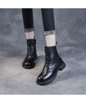 Autumn/Winter Vintage British Martin Boot Top Layer Cowhide Side Zipper Strap Women's Boot Slim Soft Short Boots