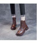 Autumn/Winter Vintage British Martin Boot Top Layer Cowhide Side Zipper Strap Women's Boot Slim Soft Short Boots