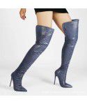 Autumn and Winter Stone Pattern Pointed Thin Heel Women's Over Knee Boots