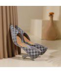 Checkerboard Pointed High Heel Single Shoe Fashionable Elegant Slim Heels