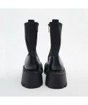 Autumn and Winter New Women's Boots Black Side Zipper Thick Sole Heightened Dark Slim Elastic Mid Sleeve Martin Boots