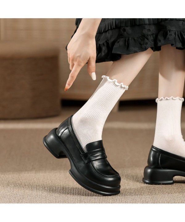 English style small leather shoes with thick heels and thick soles Slip-on shoe for women's autumn casual and versatile single shoes