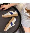 Genuine leather thick sole color matching casual sports shoes, board shoes, women's moral training shoes