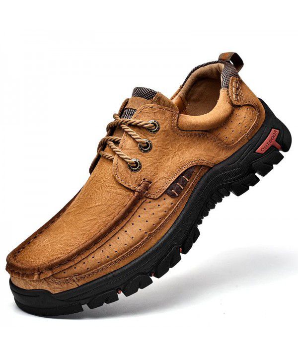 Men's shoes genuine leather thick sole wear-resistant men's leather shoes outdoor leisure hiking shoes