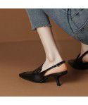 Black Baotou Sandals for Women, Small, Square Head, Thin Heel, Back Empty Single Shoe, Cowhide Temperament, High Heel Sandals