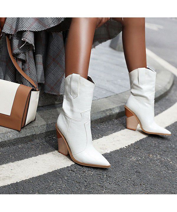 Naked Boots Autumn New Thick Heel Large Size Simple Women's Shoes Boots Women