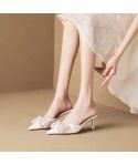 Advanced High Heel Baotou Half Slippers Women's Sandals New Style Pointed Thin Heel Bow