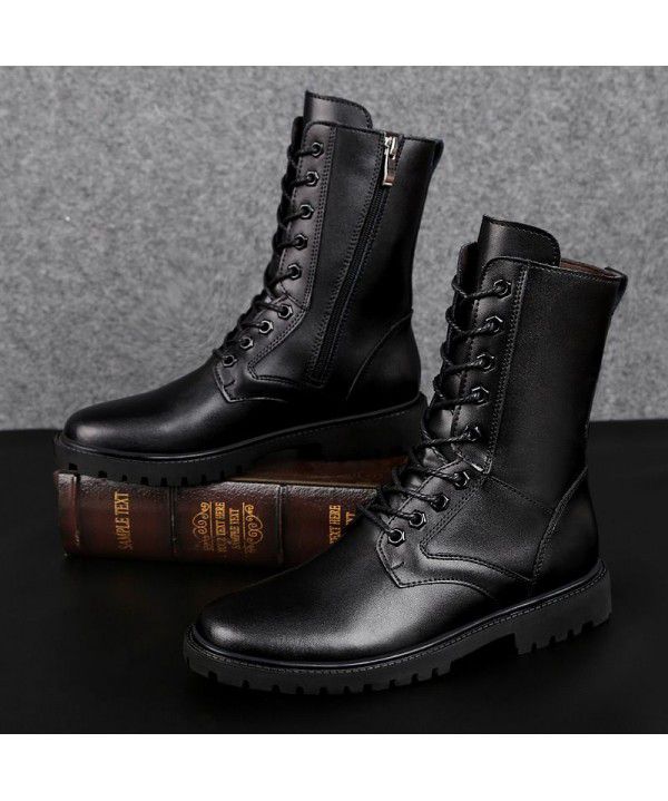 Winter New High Top Martin Boots Men's Boots with Velvet Zipper Men's Boots Leather Boots