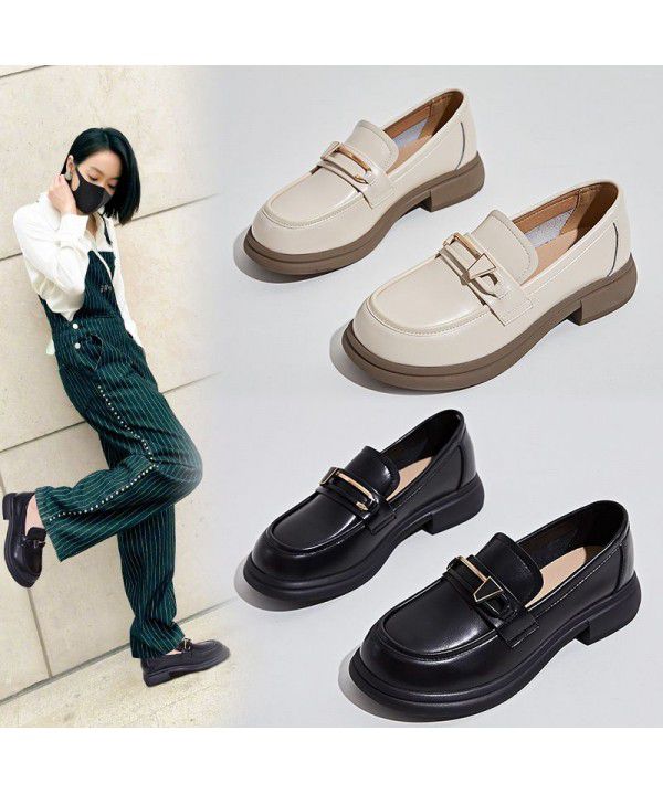 Genuine leather Slip-on shoe, women's spring new style, women's English style small leather shoes, women's shoes, small fragrant shoes