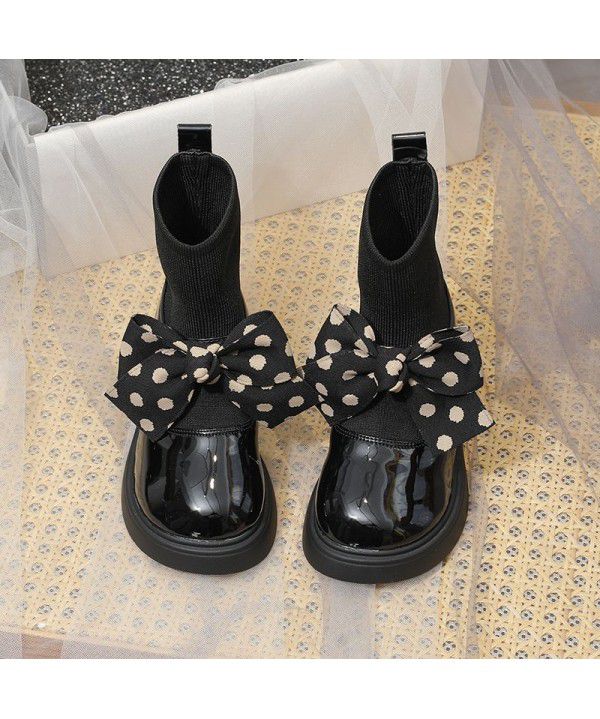 Girls' Short Boots New Children's Martin Boots Girls' Retro Korean Soft Sole Boots Bowknot Single Boot