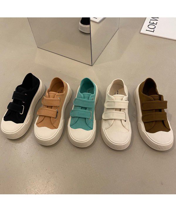New Spring Thick Sole Biscuit Shoes for Women's Shoes, Popular Velcro, Small White Shoes, Trendy Canvas Shoes