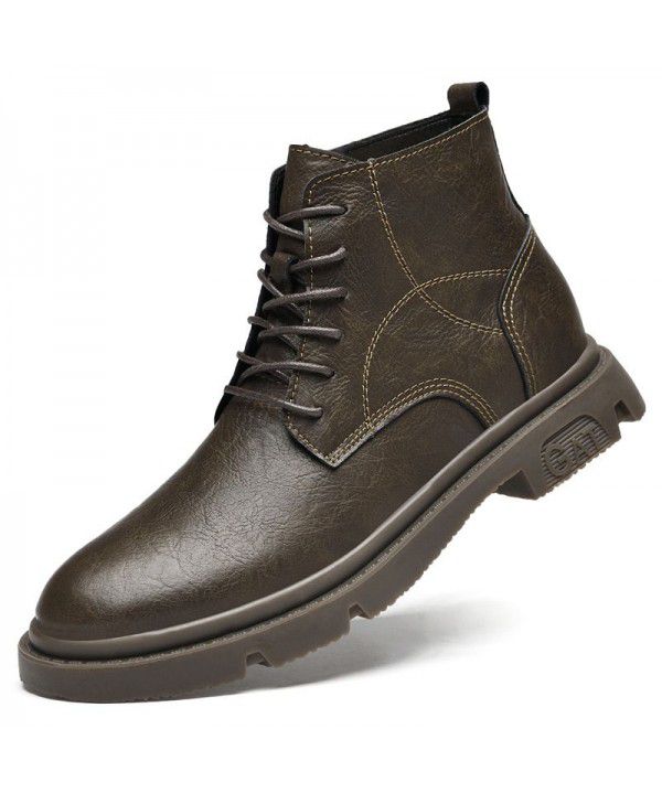 Martin boots, men's high help work boots, men's spring and autumn military leather boots, trendy British style black boots