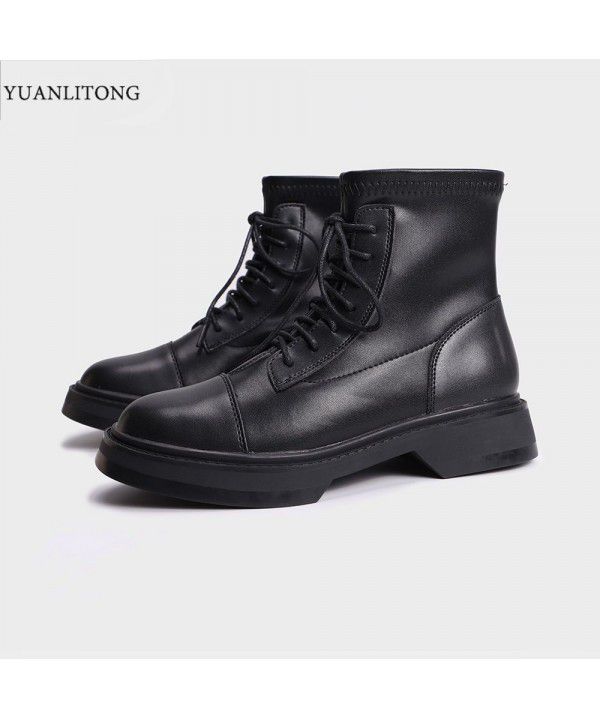 Autumn and Winter New British Style Fashion Round Toe Comfortable Thick Sole Martin Boots Front Lace up Fashion Motorcycle Boots Women's Shoes