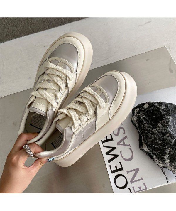 Autumn New Style Sports Leisure Port Style Round Head Versatile Small White Shoes Thick Sole Big Head Bread Plate Shoes Women
