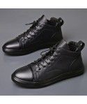 Autumn and winter high top plush insulated leather boots, large size 47, high top genuine leather men's short boots
