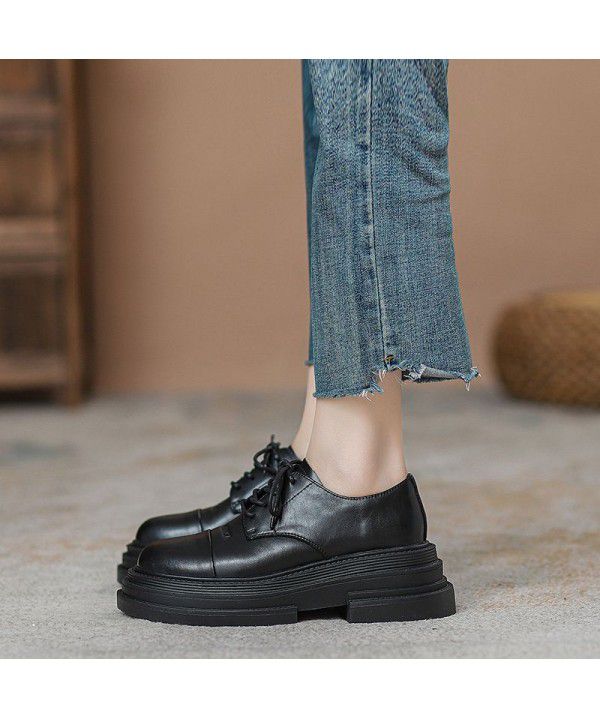 New round head jk small leather shoes for women's muffin thick soles Japanese college style single shoes
