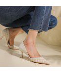 Checkerboard Pointed High Heel Single Shoe Fashionable Elegant Slim Heels