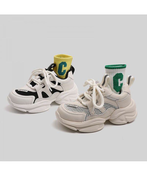 Children's Transparent Mesh Fashion Dad Shoes Summer New Children's Shoes Boys and Girls' Lightweight Sports Mesh Shoes Student Single Shoes