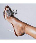 New round head bow water diamond transparent one line buckle high heels, fashionable and sexy sandals for women