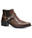 Men's short boots, fashionable and personalized, with belt buckles, thick heels, and pointed tips
