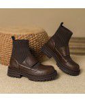 Autumn and Winter New Elastic Hosiery Boots Women's Lefufei Weaving Warm and Slim Short Boots English Style Coarse Heel Martin Boots