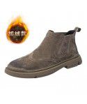 Autumn and winter men's work boots, youth men's shoes, pig leather, British outdoor suede, plush Martin boots, men's