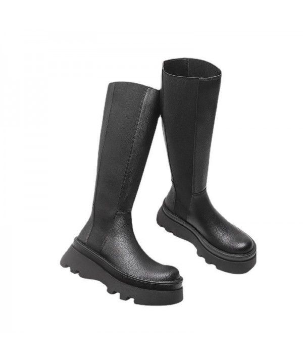 Long boots, women's furrowed thick soles, elevated chivalry boots, Chelsea chimney boots, no