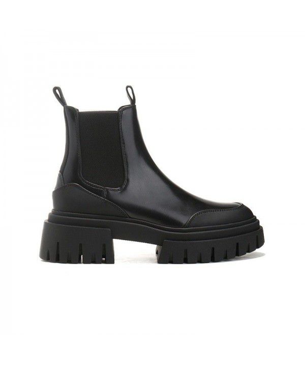 Flat bottomed fashionable short boots thick soled thick heel sleeve chimney boots British style Chelsea boot women