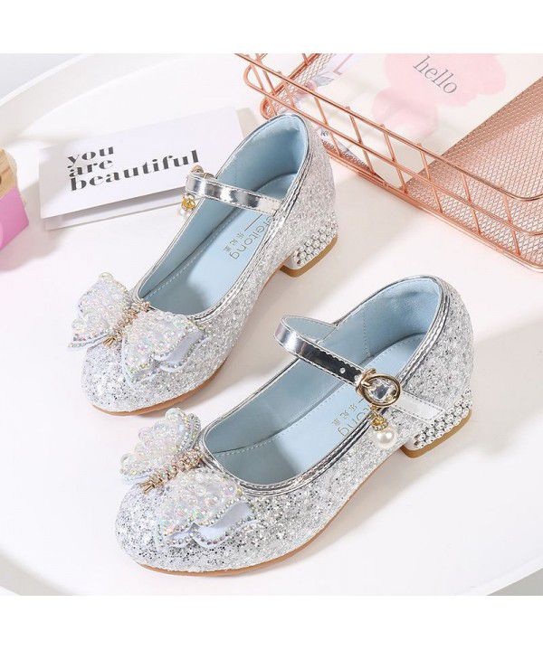 Children's Crystal Shoes, Girls' Little Girl Model, Stage Show, Hosting Fashion Single Shoes, Princess High Heel Leather Shoes