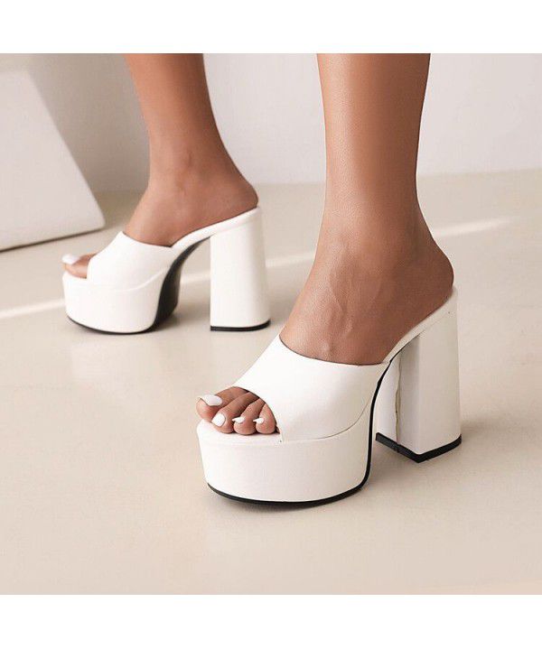 Sexy Summer Waterproof Platform Thick Heel High Heel Slippers Women's White Thick Sole Sandals Large Size Women's Shoes