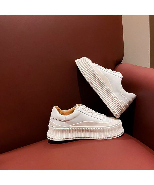 Women's shoes, small white shoes, genuine leather sponge cake biscuit shoes, casual board shoes