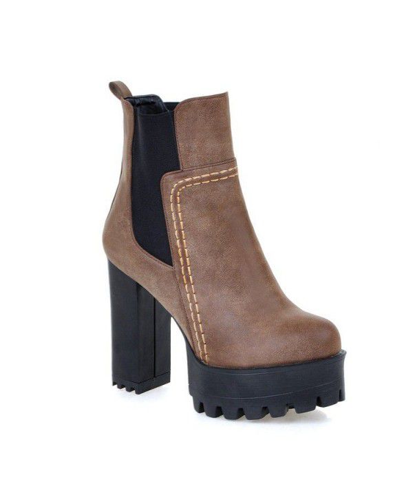 Autumn and Winter New European and American Fashion Short Boots Thick Heel Super High Heel Size