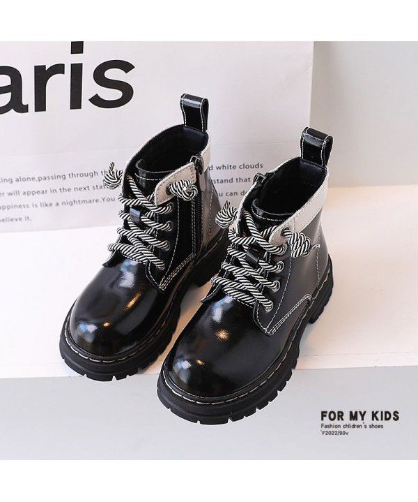 Children's genuine leather British style Martin boots, girls' black small leather boots, autumn and winter new products, children's boots, low leg short boots