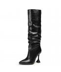 Autumn and Winter New European and American Style Pleated Long Boots High Heel Pointed Knight Boots Girl