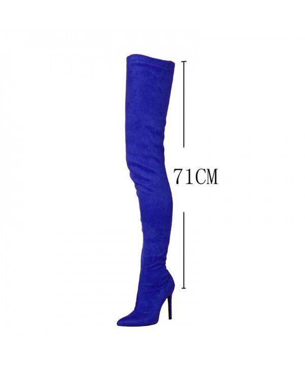 Lengthened slim leg boots, elastic suede pointed toe, sexy knee length boots for women