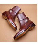 Autumn and Winter New Square Head Low Barrel Thick Heel Belt Buckle Short Boots Men's Boots Quick Sale