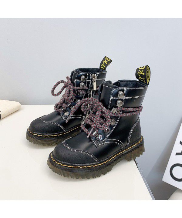 Autumn and Winter New Children's Shoes Children's English Cowhide Martin Boots Boys and Girls' Side Zipper Motorcycle Leather Boots