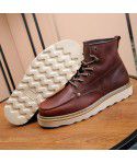 Autumn Martin Boots Men's English Style Genuine Leather Mid Top Short Boots High Top Work Wear Boots Versatile Boots Retro Men's Shoes