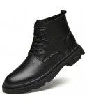 Martin boots, men's high help work boots, men's spring and autumn military leather boots, trendy British style black boots