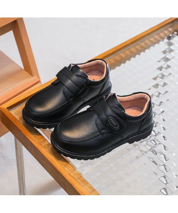 Boys' leather shoes with genuine leather and soft soles, little boys' black spring British style student performance children's shoes