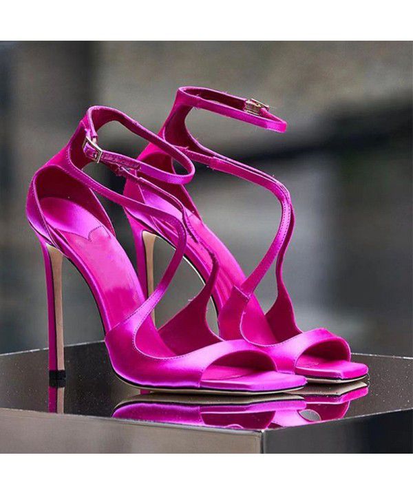 New Square Head Fish Mouth Ultra High Heel Cross Strap Thin High Heel Large Hollow Sandals for Women