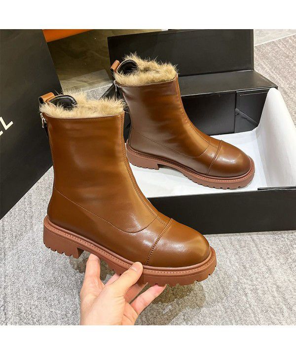 Velvet Martin Boots Women's Winter New Thickened Rabbit Hair Warm Short Boots Snow Boots Leather Fur One Piece Shoes