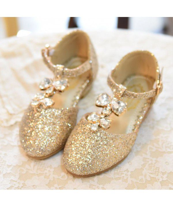 Children's Princess Shoes New Korean Fashion Soft Sole Gold Stage Show Crystal Student Shoes Girls' High Heel Single Shoes