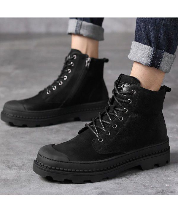 Martin boots, men's boots, winter leather boots, men's snow boots, short boots, high top, single boot, medium work clothes, men's shoes, British fashion