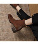 Autumn and Winter New Thick Heel Round Toe Short Boots for Women's Large Black Brown Velvet Lining Medium Heel Women's Boots