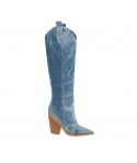 New high-heeled pointed denim high boots in autumn and winter