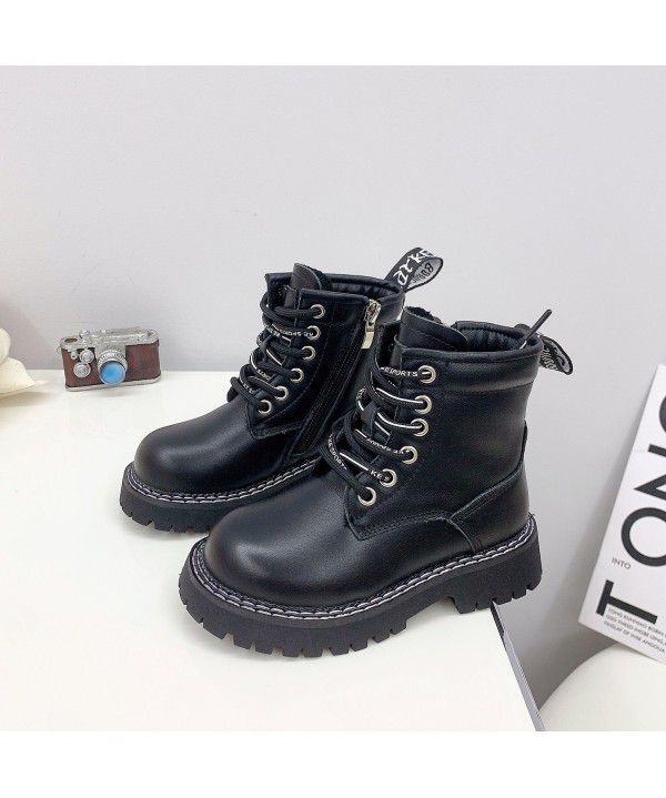 Children's genuine leather Martin boots 2022 winter new children's shoes Boys' cowhide short boots Girls' plush two cotton boots