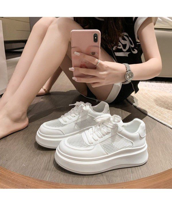 Spring and Summer New Songgao Thick Sole Inner Elevated Women's Shoes Mesh Small White Shoes Casual Sports Shoes